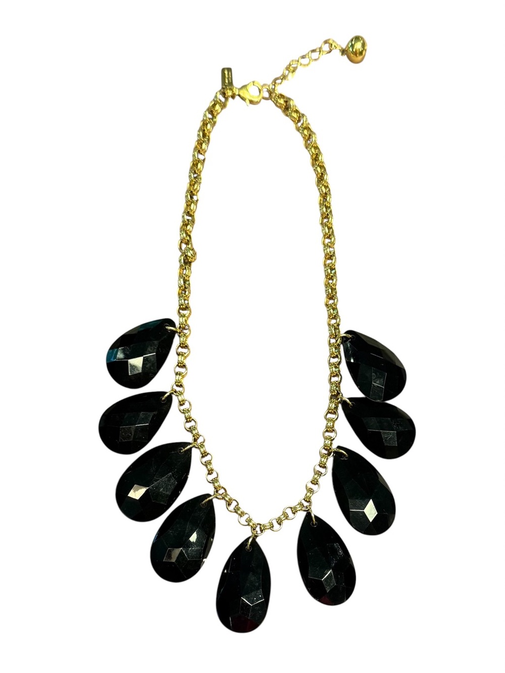 Kate Spade Single Strand Crystal Teardrops Cascade Necklace Statement Gold Black